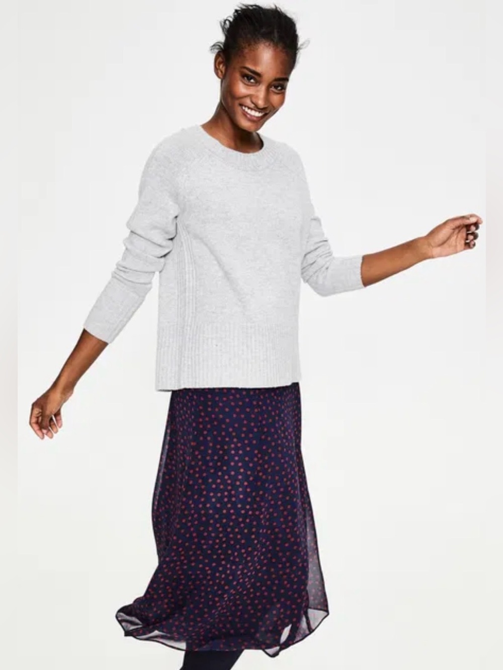 Boden Heidi Wool Cashmere Sweater Gray Crewneck Ribbed Small